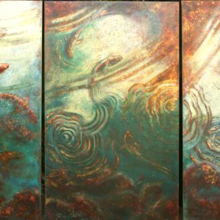 Pursuit Triptych 60 x 108 acrylic over goldleaf