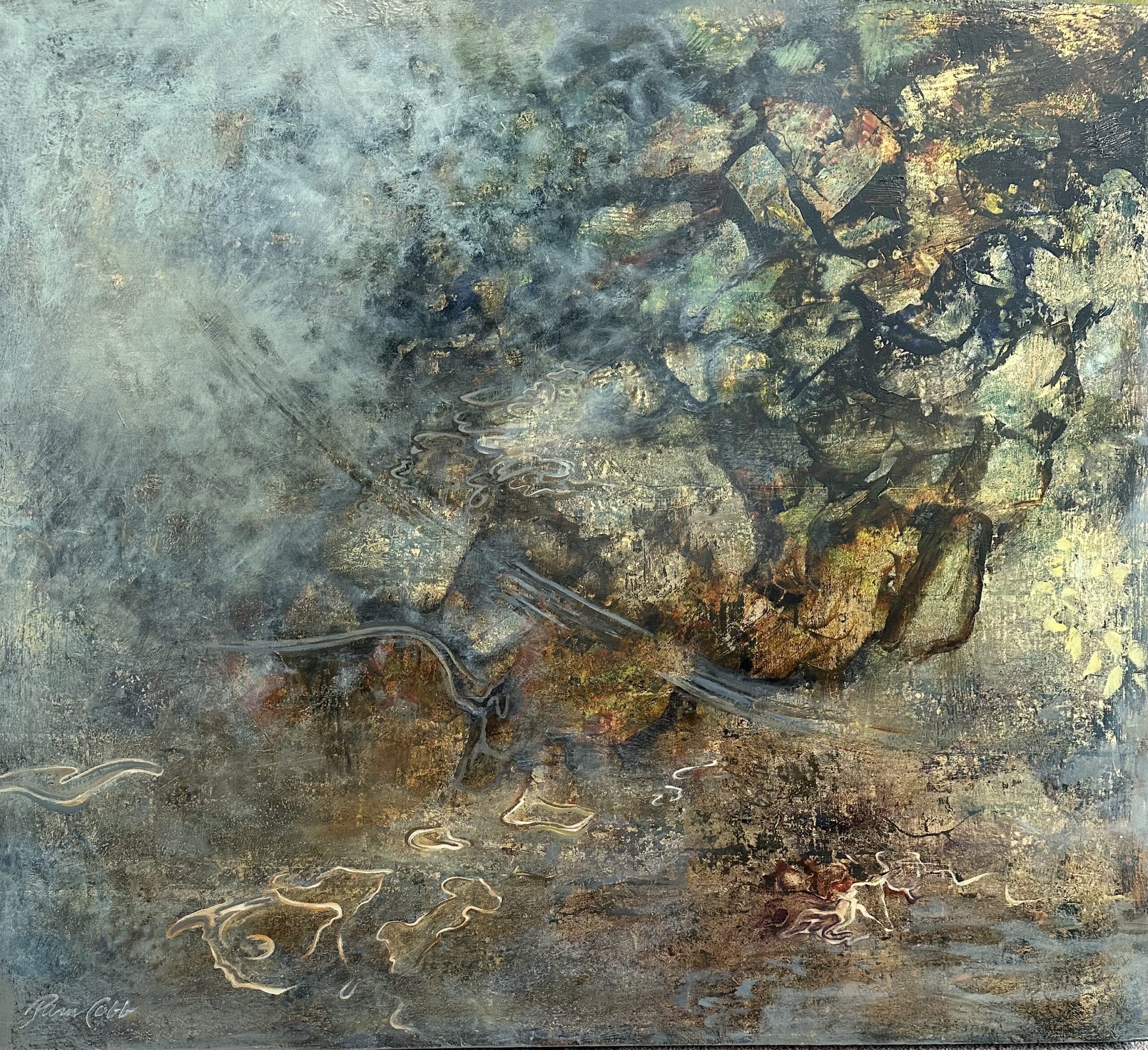 SHALLOWS 1 32 x 36 Acrylic over goldleaf on wood panel
