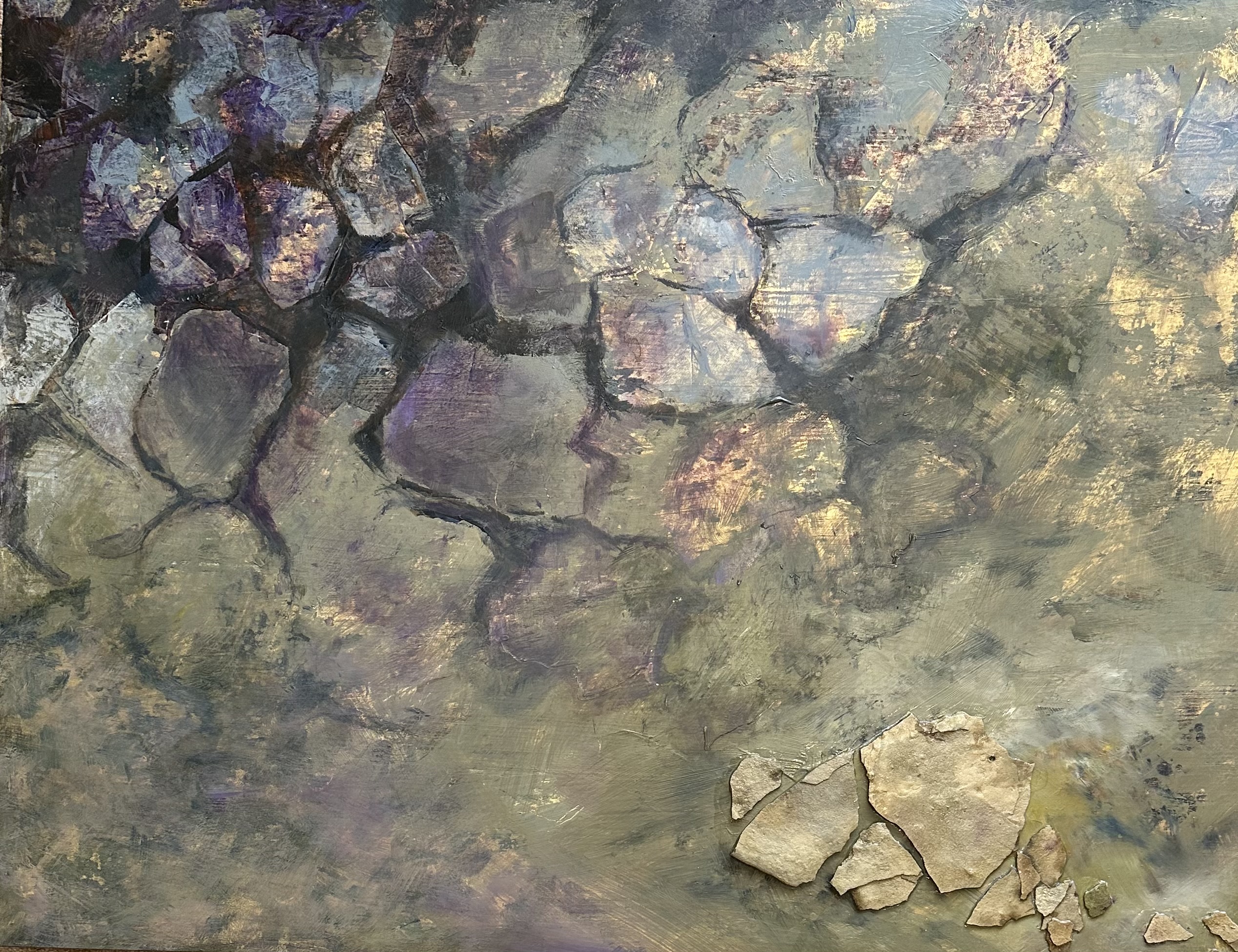 SHALLOWS 2 24 x 32 Acrylic over goldleaf with slate.