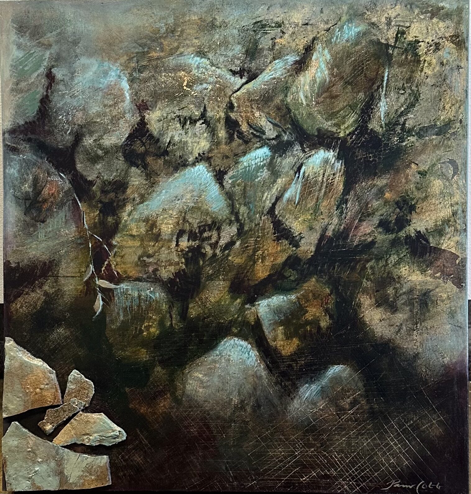 SHALLOWS 3 20 x 19 Acrylic over goldleaf with slate